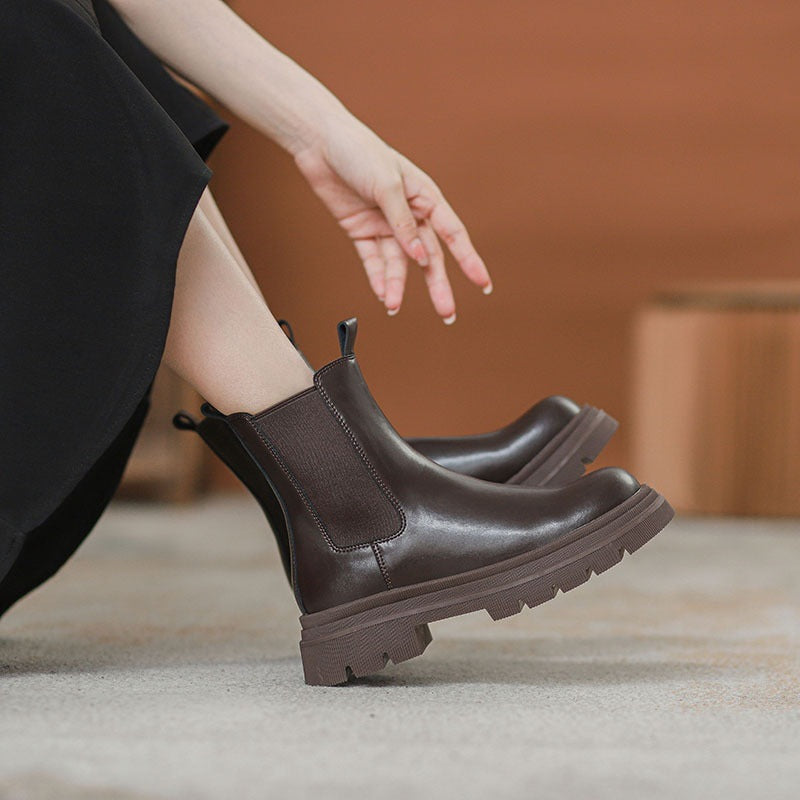 Maillard Thick-Sole Elastic Genuine Leather Chelsea Boots