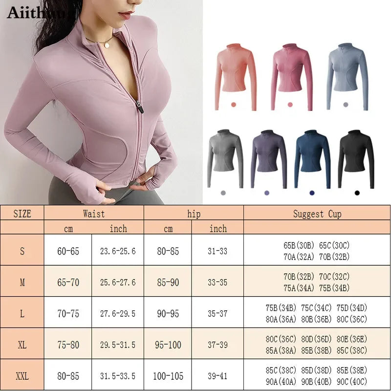 Women's Slim Fit Lightweight Jackets Women's Full Zip-up Yoga Sports Running Jacket with Thumb Holes for Workout