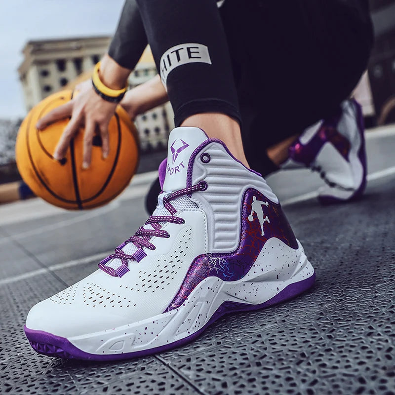 Fashion Purple Men Basketball Shoes Breathable Basketball Sneakers Women Sport Shoes Training High Sneakers Kids Athletic Boots