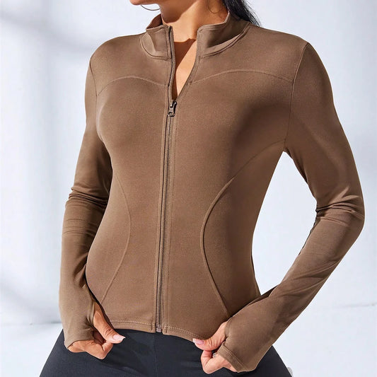 Slim Tracksuit Workout Top Female Training Jackets Zipper Long Sleeve Yoga Running Sports Coat