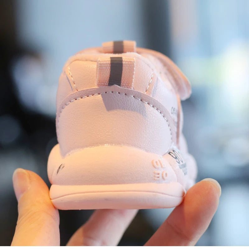 Baby Boys Girls Autumn Winter Casual Shoes Plush Warm Kids Sneakers Solid Mesh Walking Shoes Toddler PU Leather Cotton Shoes