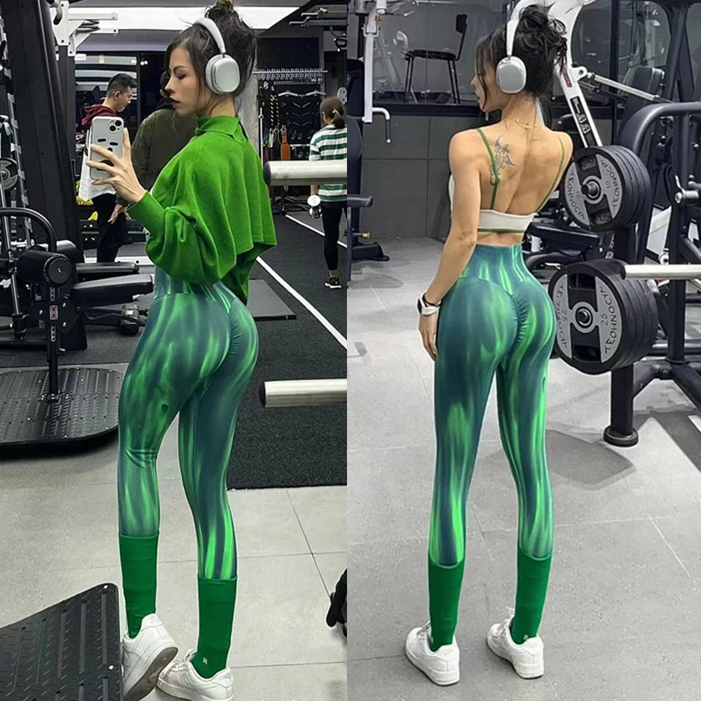 Seamless Push Up Scrunch Sport Leggings For Women Tummy Control Butt Lift Yoga Fitness Tights Gym Workout Pants Aurora Gradient