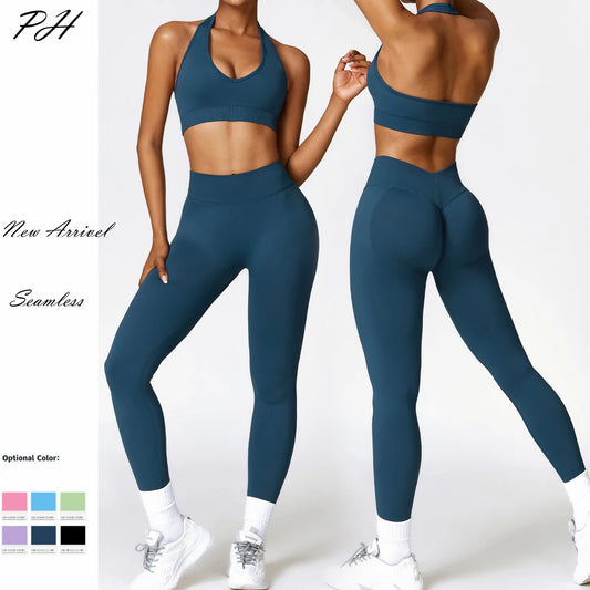 Women Tight Seamless Yoga Set Slimming Running Exercise Set 2Pcs Women's Quick Drying Beautiful Back Fitness Suit