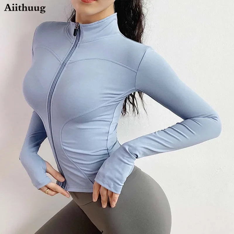 Women's Slim Fit Lightweight Jackets Women's Full Zip-up Yoga Sports Running Jacket with Thumb Holes for Workout