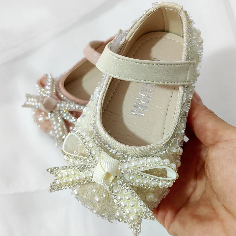 11-15cm High Quality Baby Girls First Walkers For Birthday Party Twinkle Crystal Soft Toddler Shoes For Spring 0-3Y Infant Flats