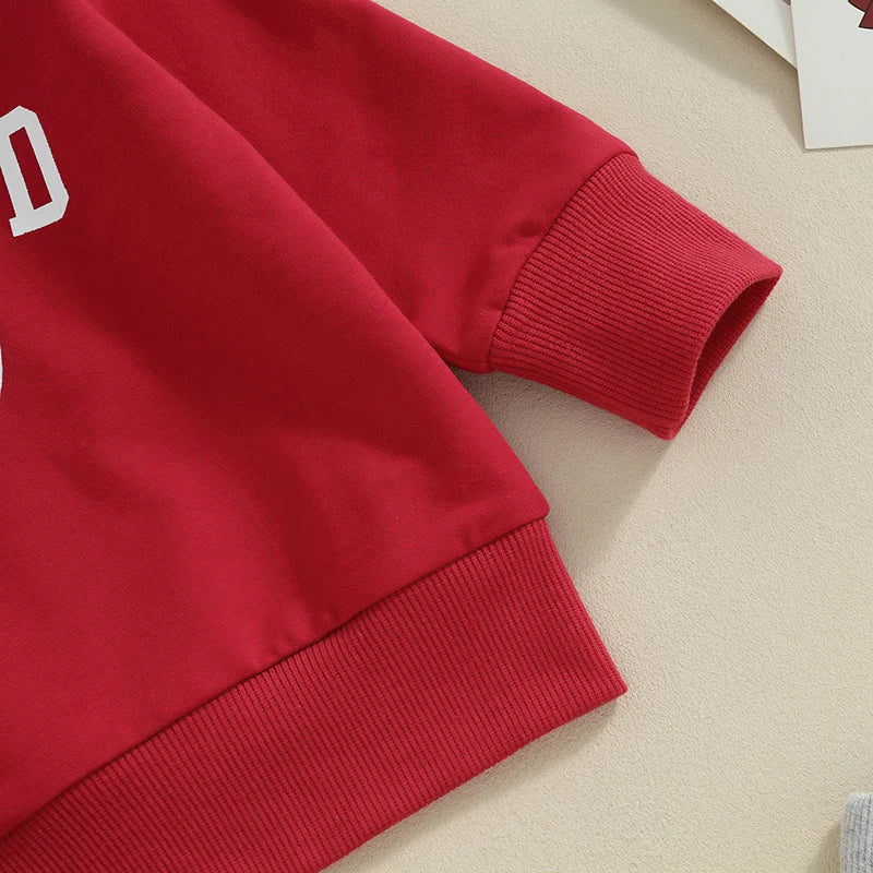 Lioraitiin Toddler Boys Valentine's Day Outfits Heart Letter Print Long Sleeve Sweatshirts and Long Pants Clothes Set