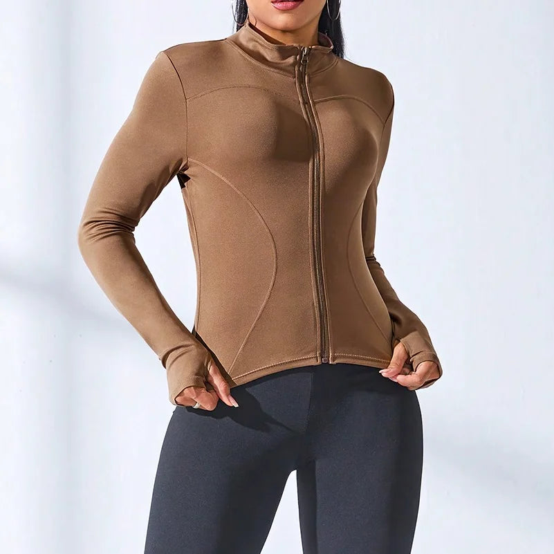 Slim Tracksuit Workout Top Female Training Jackets Zipper Long Sleeve Yoga Running Sports Coat