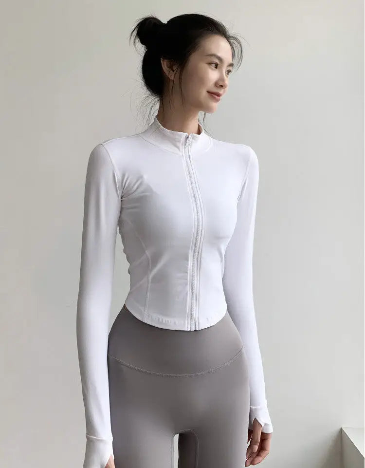 Sports Top Women's Long-Sleeved Tight Short Style Slimming Fitness Coat Running Speed Dry Stand-Up Collar Jacket Yoga Clothes