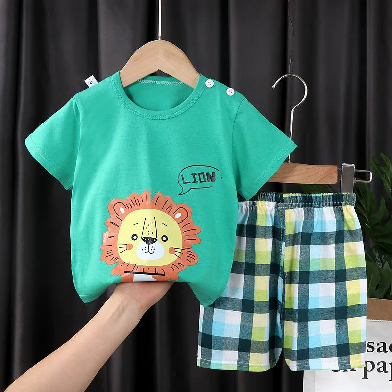 Summer Boys Girls Clothes Set T-shirt+pants 2pcs Children's Clothing Fashion pink Minnie Baby OutSet Newborn Baby Suit