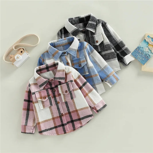 Kid Baby Boy Girl Cotton Plaid Shirt Jacket Infant Toddler Coat Winter Spring Autumn Warm Thick Outwear Baby Clothes