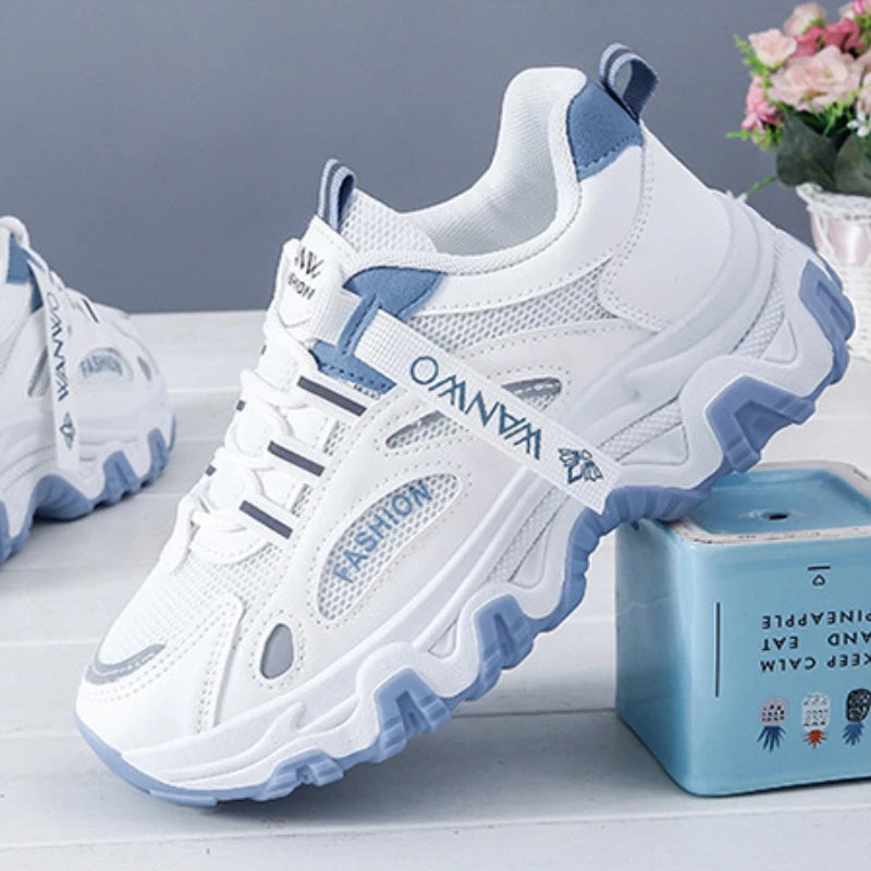 Women's Trainers New Chunky Sneakers Women Breathable Mesh Casual Shoes Sneakers Tennis Female Platform Lace Up Vulcanized Shoes