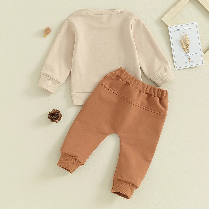 Lioraitiin 0-3YToddler Baby Boy Clothes Set Letter Print Long Sleeve Pullover Top Sweatshirt Pant Fall Winter Outfits