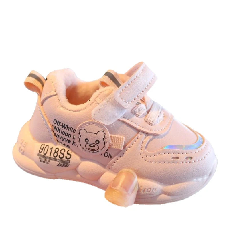 Baby Boys Girls Autumn Winter Casual Shoes Plush Warm Kids Sneakers Solid Mesh Walking Shoes Toddler PU Leather Cotton Shoes