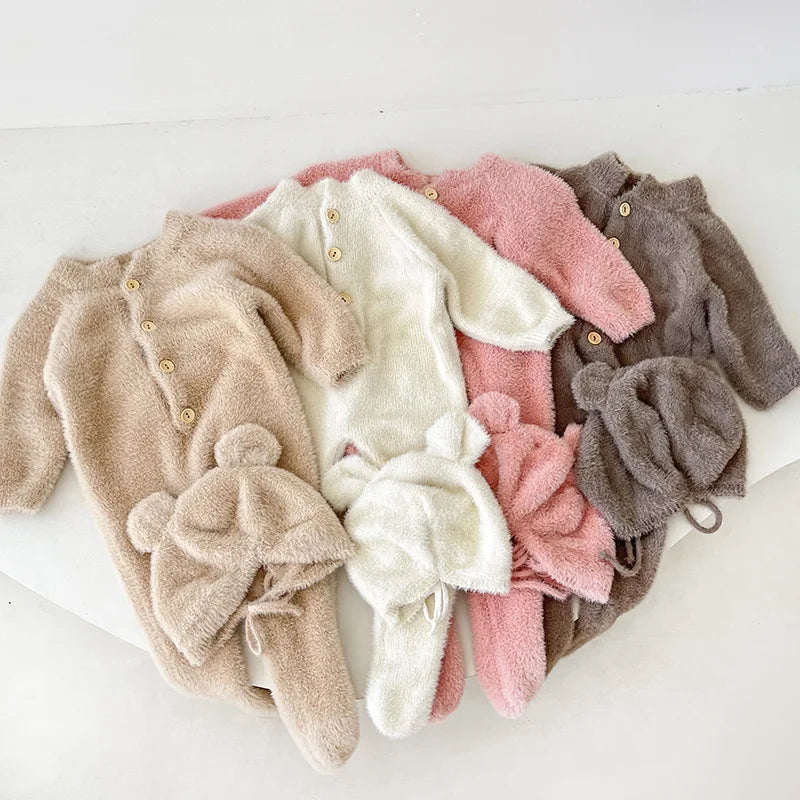 Newborn Kid 0-3T Baby Boys Girls Winter Clothes Warm Baby Romper with Hat Cute Sweet Jumpsuit Cute Sweet Lovely Baby Outfit