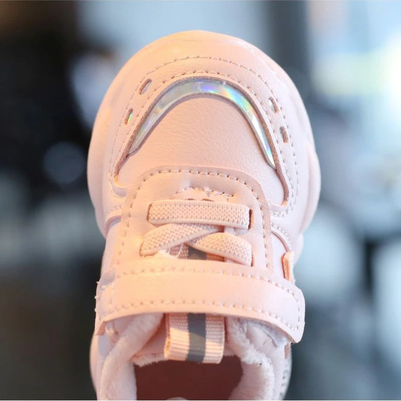 Baby Boys Girls Autumn Winter Casual Shoes Plush Warm Kids Sneakers Solid Mesh Walking Shoes Toddler PU Leather Cotton Shoes