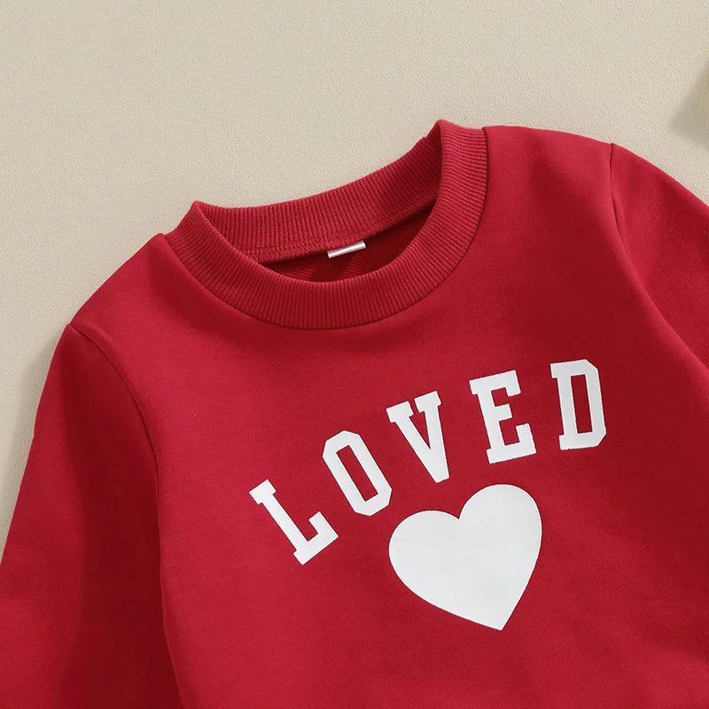 Lioraitiin Toddler Boys Valentine's Day Outfits Heart Letter Print Long Sleeve Sweatshirts and Long Pants Clothes Set