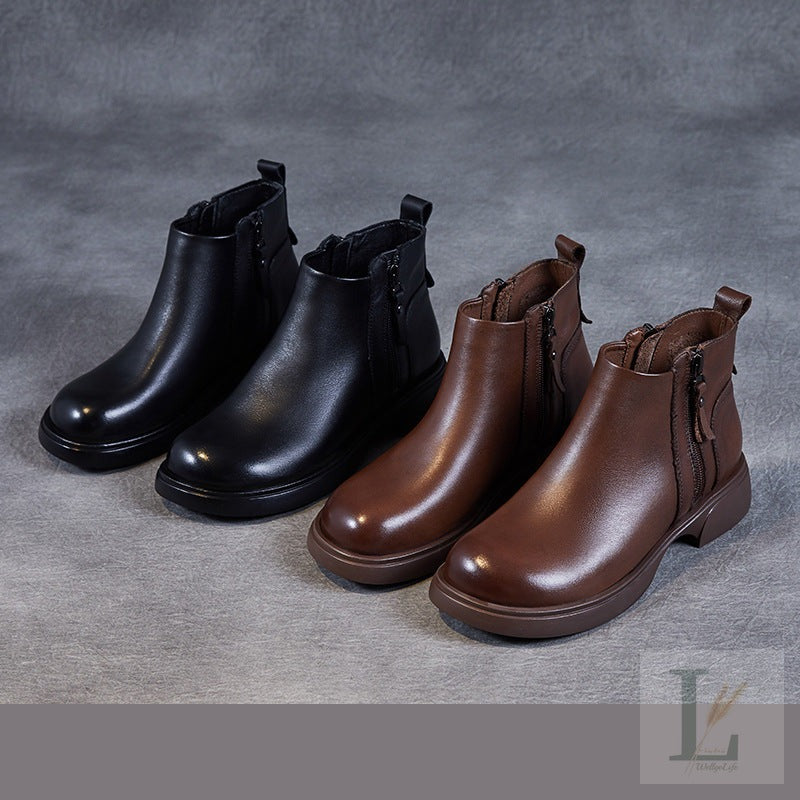 Vintage Round-Toe Soft-Sole Genuine Leather Chelsea Boots