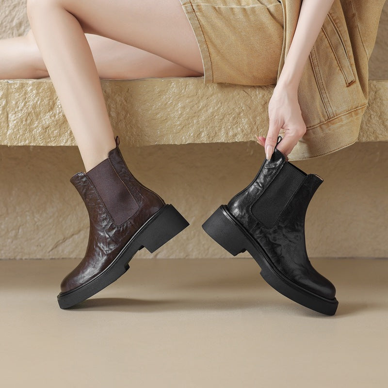 Vintage Goatskin Thick-Sole Chunky-Heel Elastic Chelsea Boots