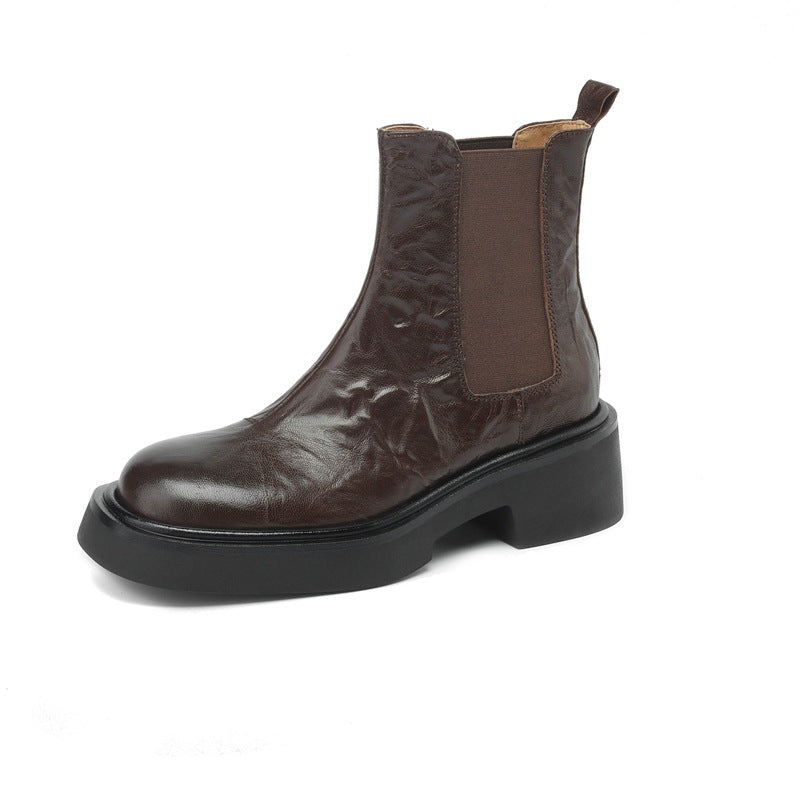 Vintage Goatskin Thick-Sole Chunky-Heel Elastic Chelsea Boots