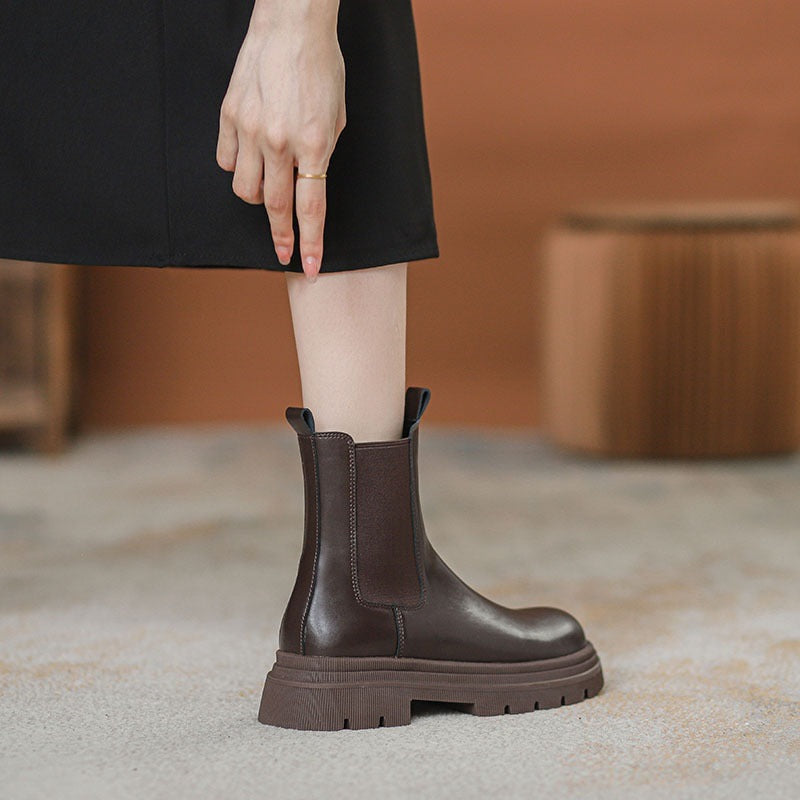 Maillard Thick-Sole Elastic Genuine Leather Chelsea Boots