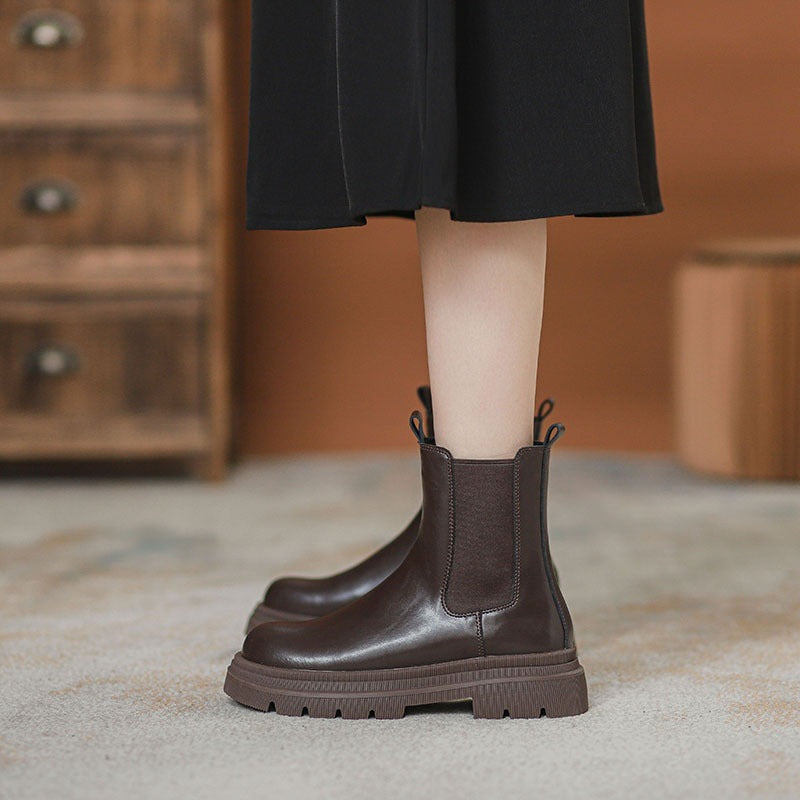 Maillard Thick-Sole Elastic Genuine Leather Chelsea Boots