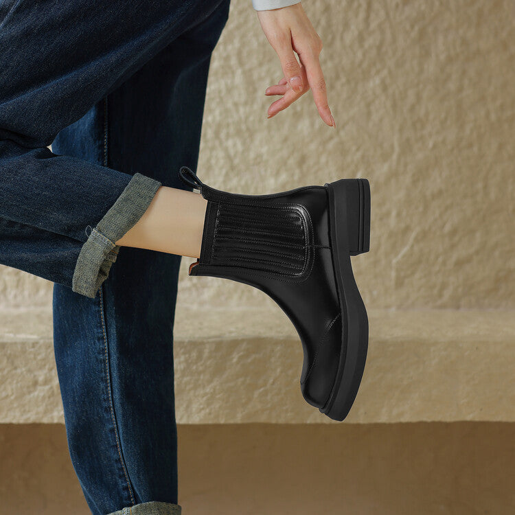 Wedge Platform Elastic Cowhide Chelsea Boots