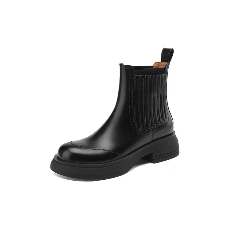 Wedge Platform Elastic Cowhide Chelsea Boots