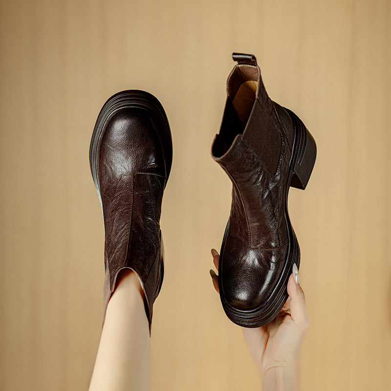 Textured Sheepskin Chunky-Heel Platform Elastic Chelsea Boots