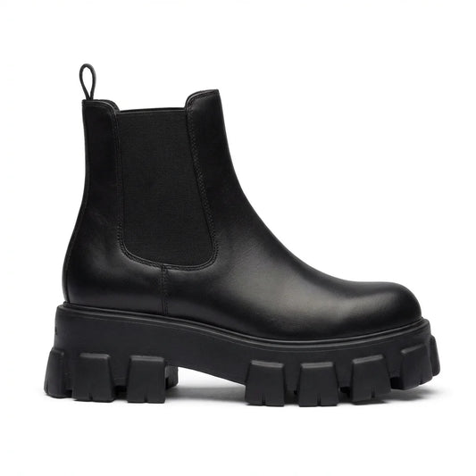 Vintage Goatskin Thick-Sole Chunky-Heel Elastic Chelsea Boots