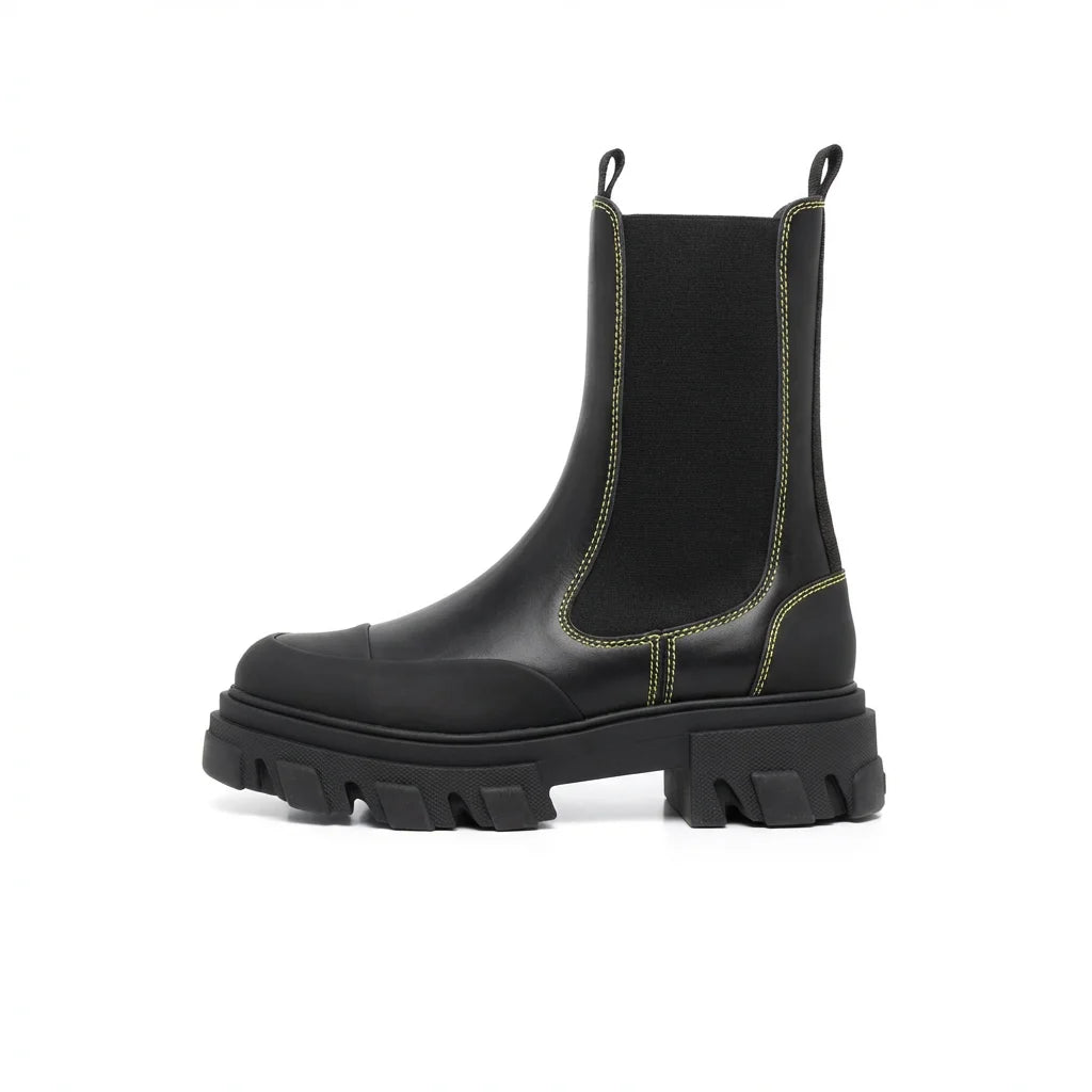 Gear-Sole Cowhide Elastic Platform Chelsea Boots