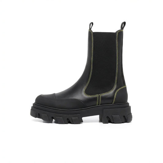 Gear-Sole Cowhide Elastic Platform Chelsea Boots