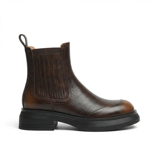Bump-Sole Elastic Platform Genuine Leather Chelsea Boots