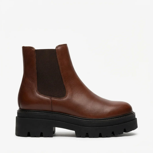 Lug-Sole Elastic Platform Genuine Leather Chelsea Boots