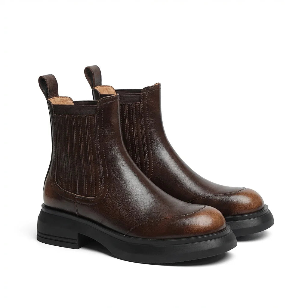 Wedge Platform Elastic Cowhide Chelsea Boots