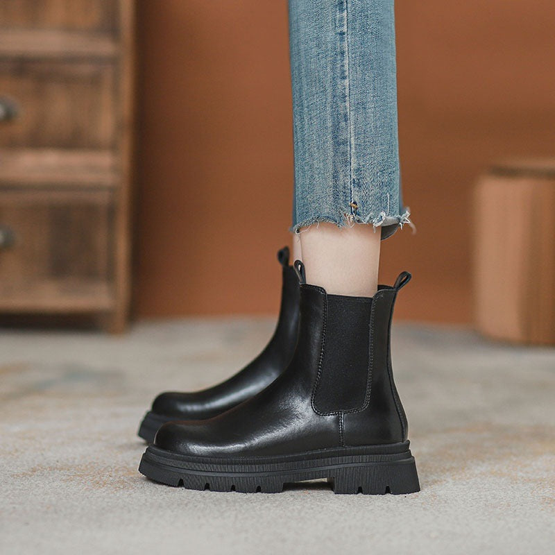 Maillard Thick-Sole Elastic Genuine Leather Chelsea Boots