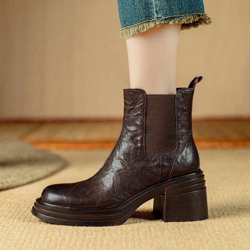 Textured Sheepskin Chunky-Heel Platform Elastic Chelsea Boots