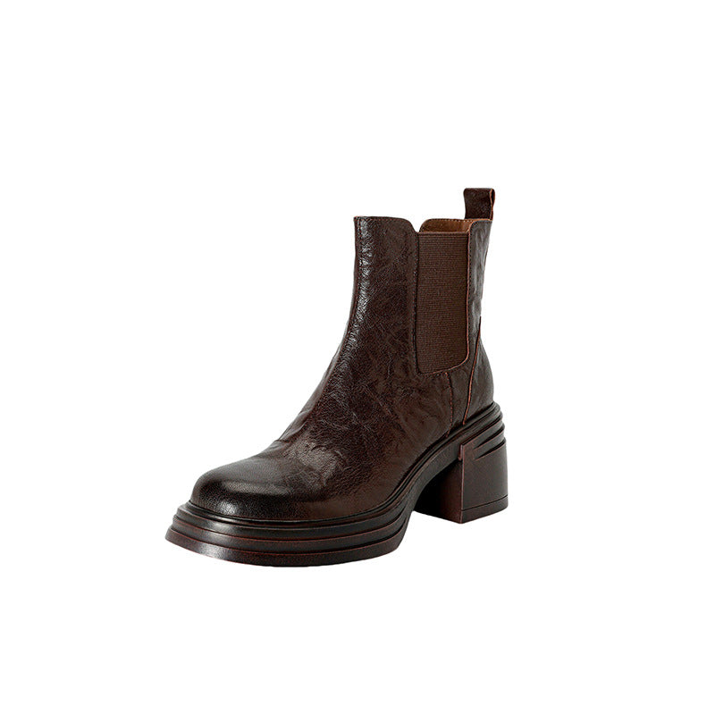 Textured Sheepskin Chunky-Heel Platform Elastic Chelsea Boots