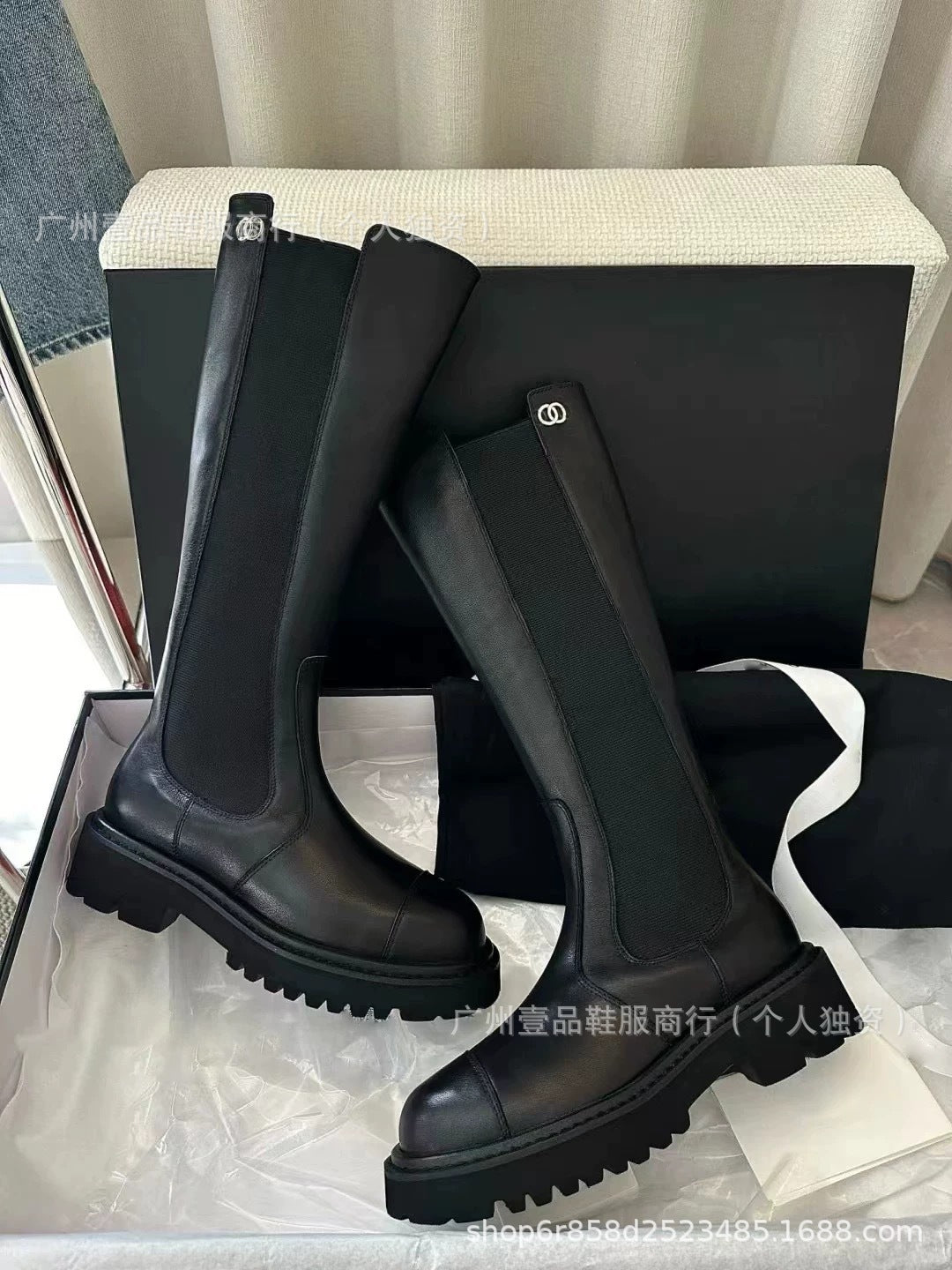 Lug-Sole Elastic Platform Genuine Leather Chelsea Boots