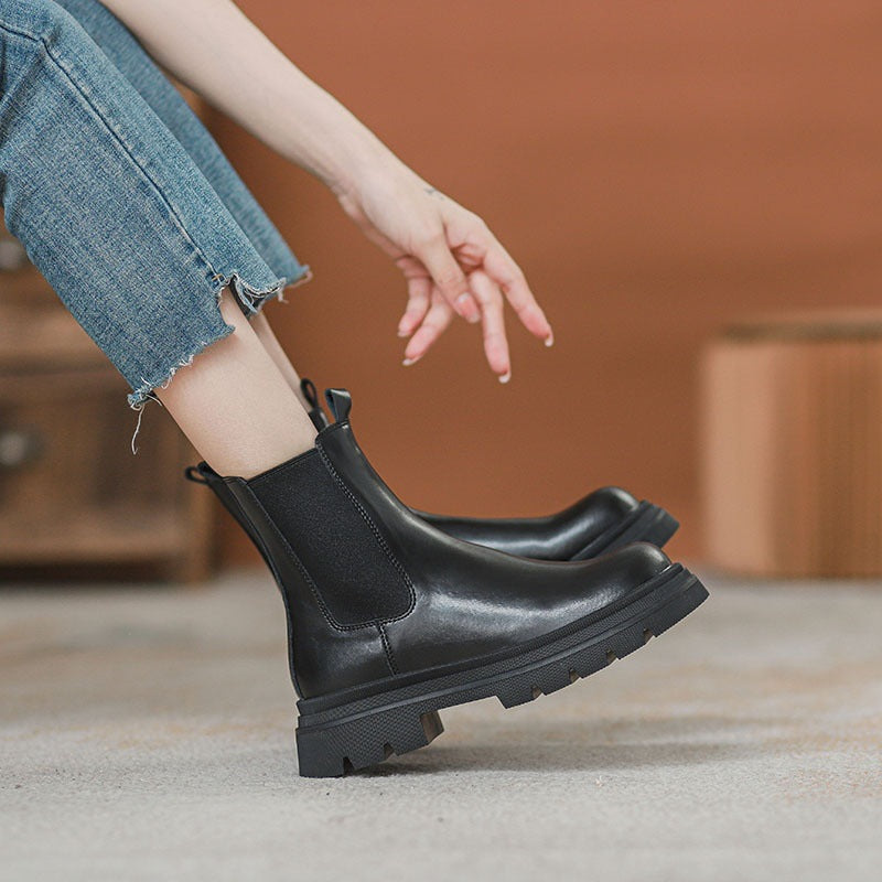 Maillard Thick-Sole Elastic Genuine Leather Chelsea Boots