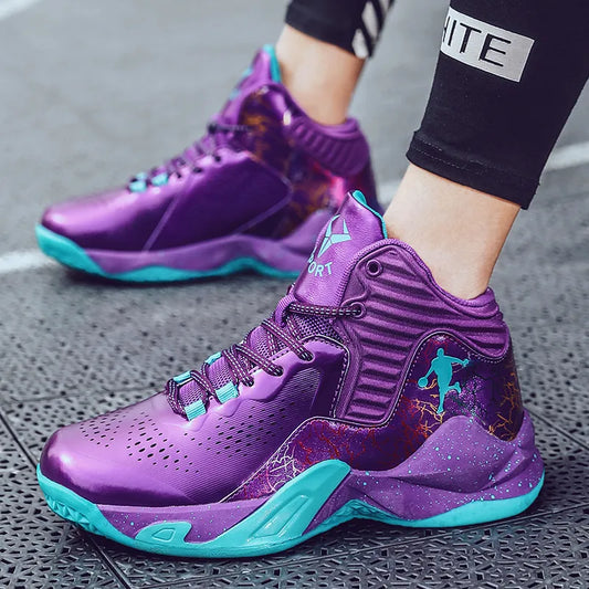Fashion Purple Men Basketball Shoes Breathable Basketball Sneakers Women Sport Shoes Training High Sneakers Kids Athletic Boots