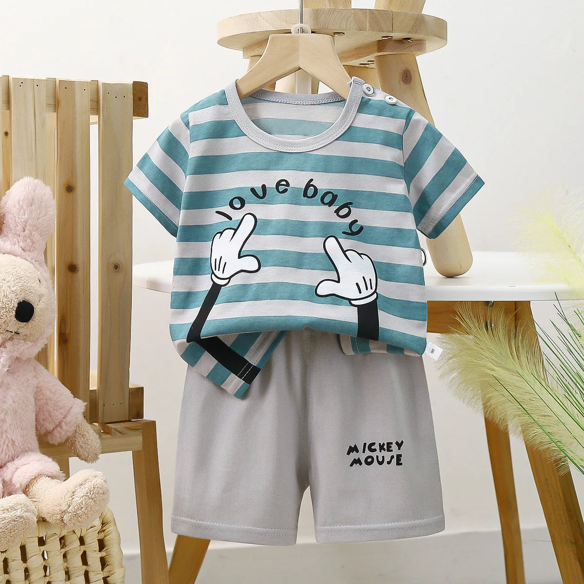 Summer Boys Girls Clothes Set T-shirt+pants 2pcs Children's Clothing Fashion pink Minnie Baby OutSet Newborn Baby Suit