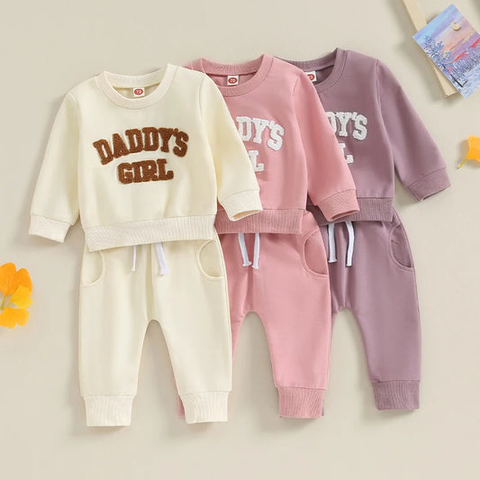 Lioraitiin 0-3T Newborn Baby Girls Sweat Outfits Letter Print Sweatshirt Long Pant Fall Winter Baby Clothes Set