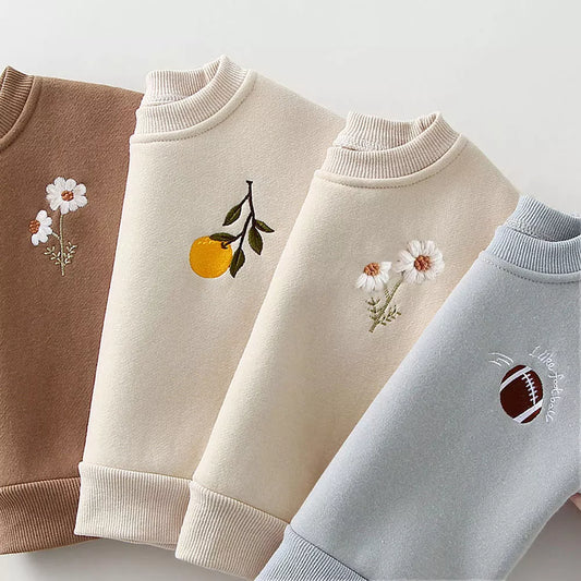 2Pcs Spring Winter Baby Girl Boy Clothes Set Embroidery Thicken Fleece Warm Sweatshirt Pant Boy Tracksuit Toddler Clothes Outfit