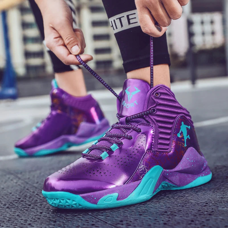 Fashion Purple Men Basketball Shoes Breathable Basketball Sneakers Women Sport Shoes Training High Sneakers Kids Athletic Boots