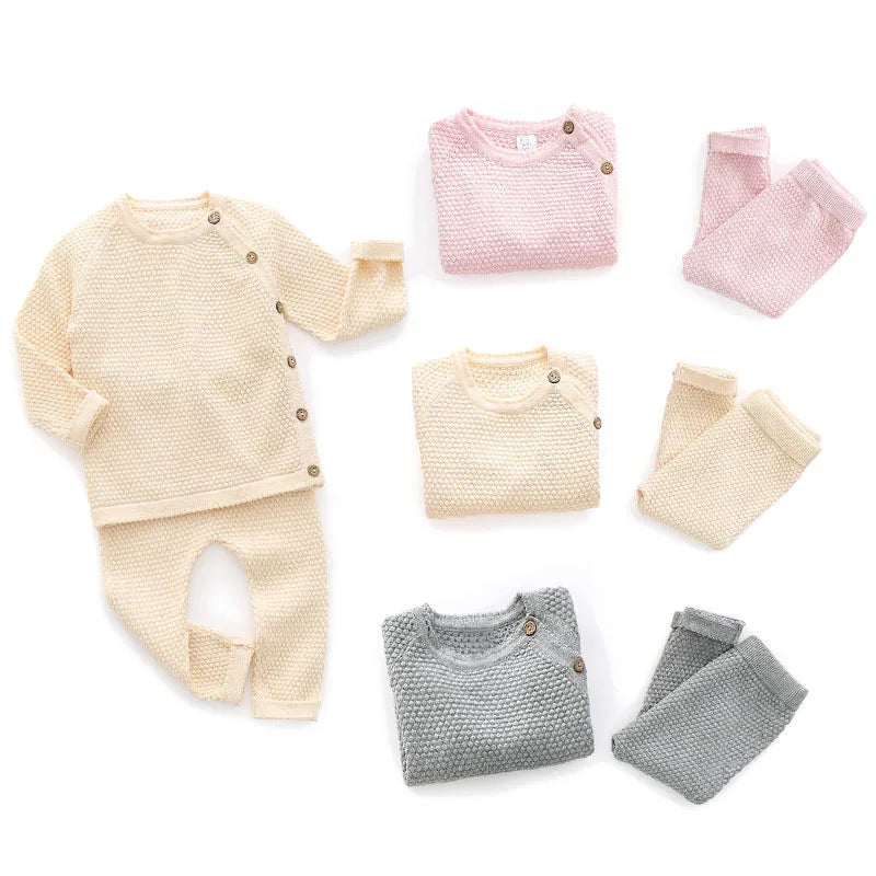 Baby Clothes Sets Ensembles Cotton Spring Newborn Boy Girl Infant Clothing Tops And Pants Knitted Sweater Baby Pajamas Sets