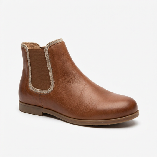 Artisan Linen-Trim Flat Genuine Leather Chelsea Boots