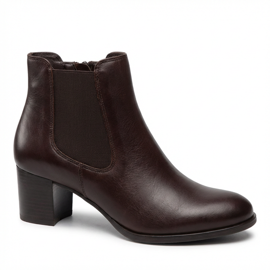 Block-Heel Side-Zip Genuine Leather Chelsea Boots