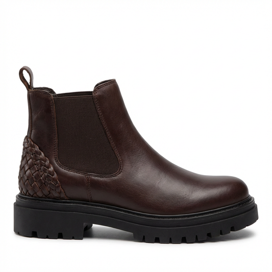 Woven-Back Lug-Sole Platform Genuine Leather Chelsea Boots
