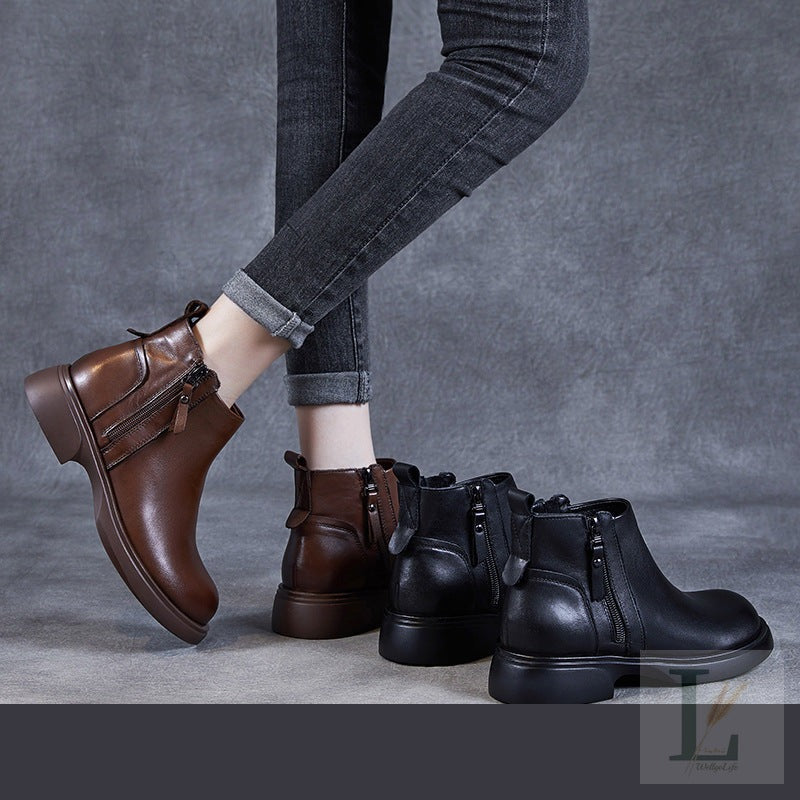 Classic Round-Toe Genuine Leather Chelsea Boots