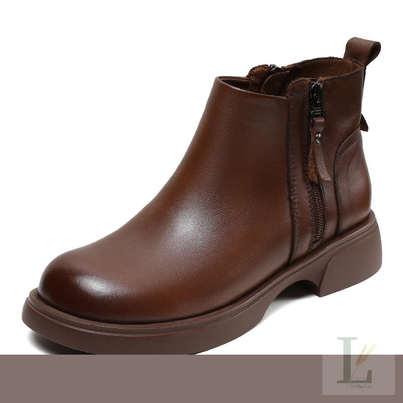 Classic Round-Toe Genuine Leather Chelsea Boots